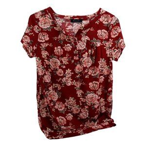 Vinmatto Women's Multicolored Floral Short Sleeve Scoop Neck Blouse Size M